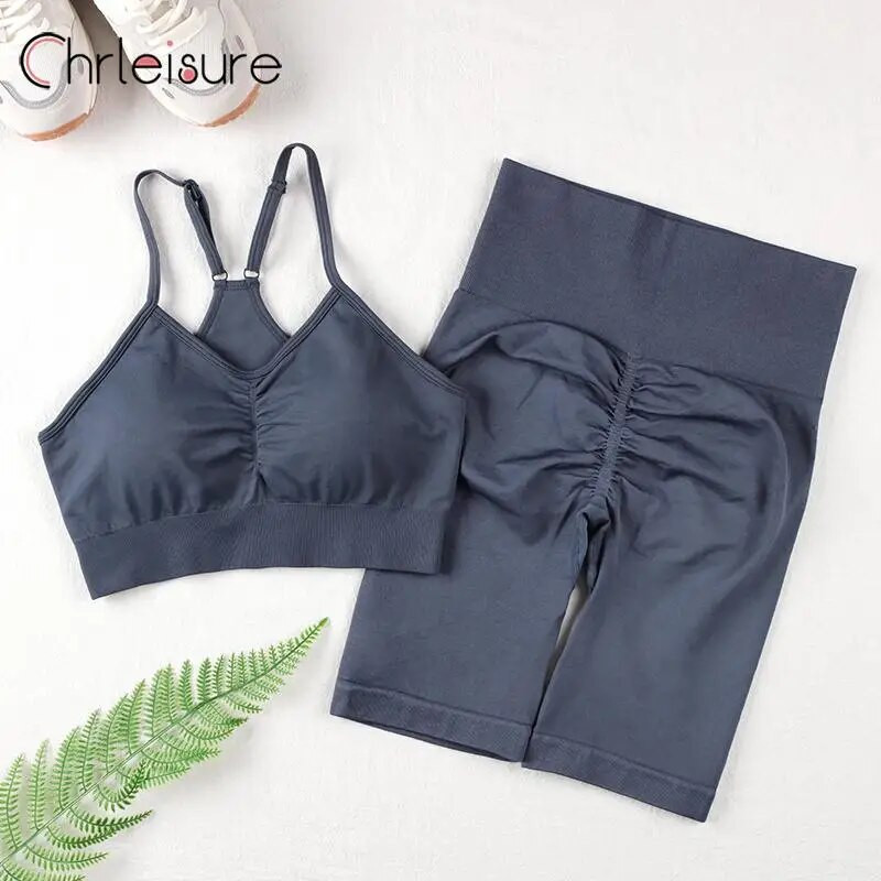 CHRLEISURE 2 τμχ Σετ σορτς γιόγκα Γυναικείο Αθλητικό Σετ γυμναστηρίου Σέξι σουτιέν Απρόσκοπτη προπόνηση Τρέξιμο Αθλητική φόρμα γυμναστικής