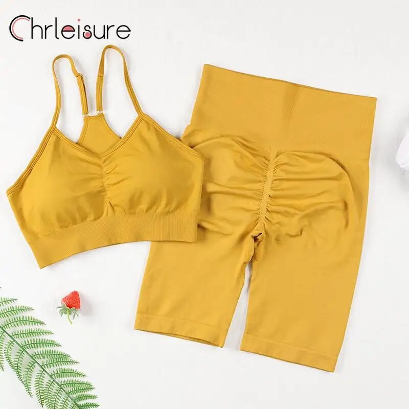 CHRLEISURE 2 τμχ Σετ σορτς γιόγκα Γυναικείο Αθλητικό Σετ γυμναστηρίου Σέξι σουτιέν Απρόσκοπτη προπόνηση Τρέξιμο Αθλητική φόρμα γυμναστικής