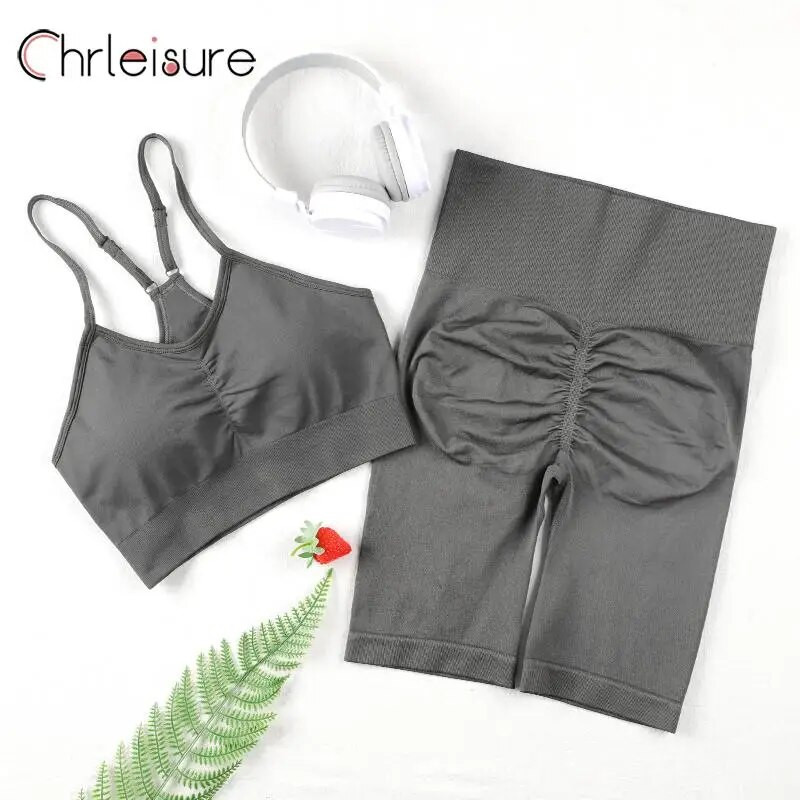 CHRLEISURE 2 τμχ Σετ σορτς γιόγκα Γυναικείο Αθλητικό Σετ γυμναστηρίου Σέξι σουτιέν Απρόσκοπτη προπόνηση Τρέξιμο Αθλητική φόρμα γυμναστικής