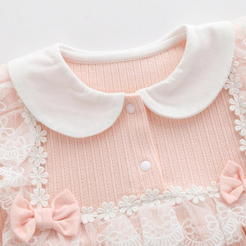 Princess Lace Flower Baby Girls Clohtes 2023 Καλοκαιρινό φιόγκο κορμάκια μακρυμάνικα βρεφική φόρμα με καπέλο