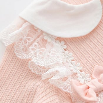 Princess Lace Flower Baby Girls Clohtes 2023 Καλοκαιρινό φιόγκο κορμάκια μακρυμάνικα βρεφική φόρμα με καπέλο