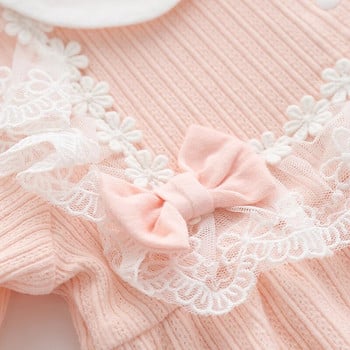 Princess Lace Flower Baby Girls Clohtes 2023 Καλοκαιρινό φιόγκο κορμάκια μακρυμάνικα βρεφική φόρμα με καπέλο