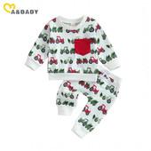 ma&baby 3M-3Y Χριστουγεννιάτικα Νεογέννητα Βρέφη Βρεφικά Κοριτσίστικα Σετ Ρούχα Αυτοκινήτου Tree Print Μπλουζάκι Μπλούζες Παντελόνια Χριστουγεννιάτικες Στολές Νηπιαγωγεία