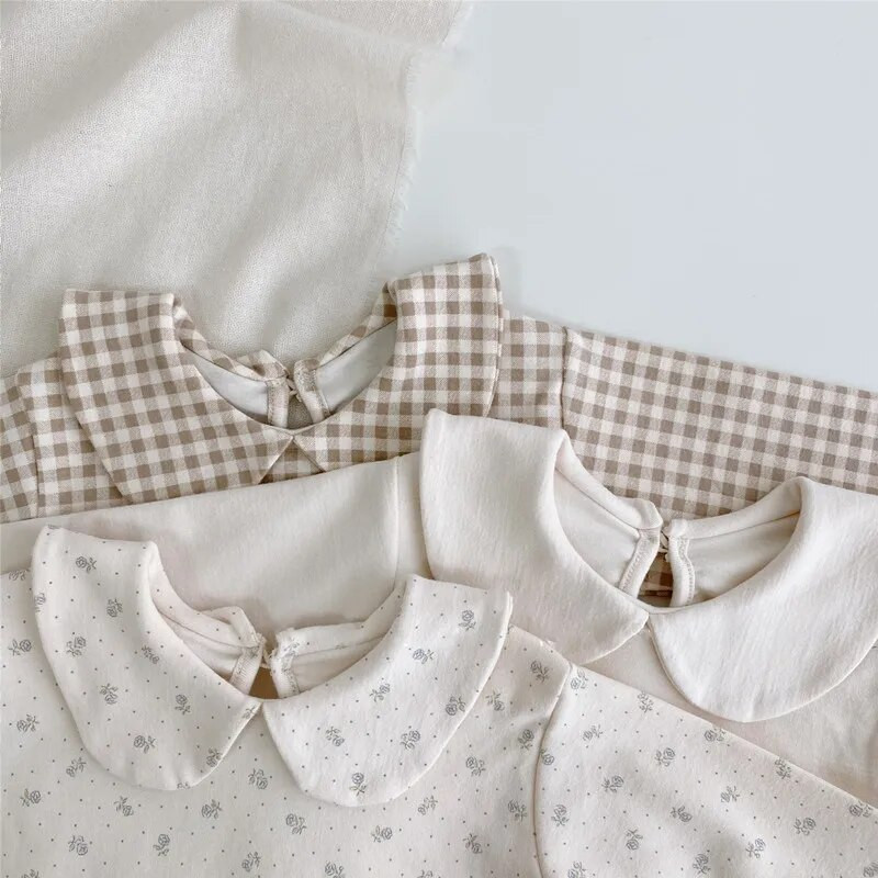 3648A Mazuļu T krekls, 2022. gada rudens, moderns meiteņu T krekls ar apakšējo kreklu atloks Pleds ar ziediem, jauki meiteņu topi