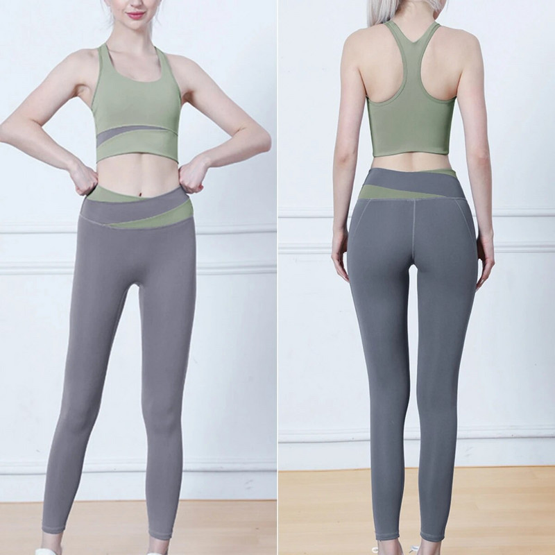 Vasaras fitnesa sporta zāles treniņu sporta komplekts, jogas tērps sievietēm, 2 daļīgs apģērbs, krūštura augšdaļa Lulu citrona sportisks legingi, tenisa sporta tērps