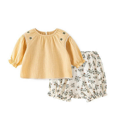 Floral νεογέννητα βρεφικά σετ ρούχων για κορίτσια με μακρυμάνικο μπλουζάκια + σορτς βρεφικά ρούχα για το καλοκαίρι φθινόπωρο