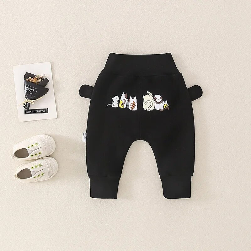 2023 Φθινόπωρο χειμερινό μωρό παντελόνι αγόρι καρτούν γάτα ελαστική μέση ρυθμιζόμενο καβάλο Παντελόνι νεογέννητο αγόρι βελούδινο παντελόνι για μικρά παιδιά