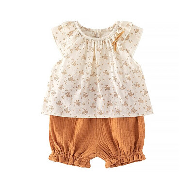 Καλοκαιρινά Βρεφικά Σετ Εκτύπωση Floral Μπλουζ & Σορτς 2 τμχ Βρεφικά Κοριτσίστικα Κοστούμια