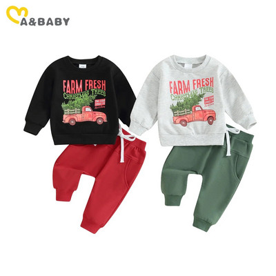 ma&baby 3M-3Y Crăciun copil nou-născut Bebeluș băiat fată Seturi de haine Costume de Crăciun cu mâneci lungi cu scrisoare Topuri ținute pantaloni