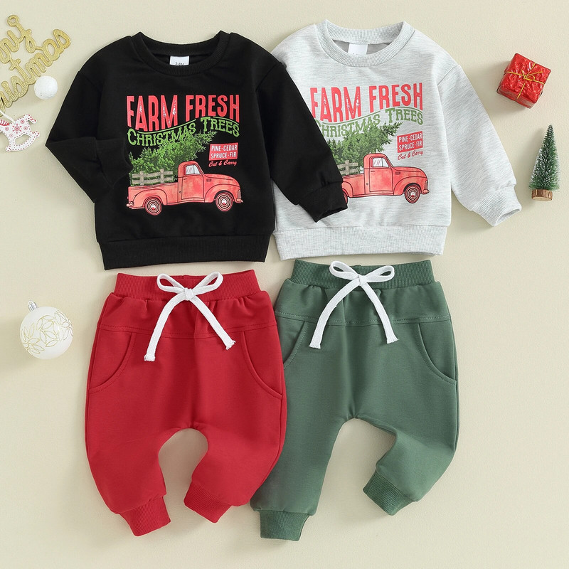 ma&baby 3M-3Y Ziemassvētki Toddler Zīdainis Jaundzimušais Zēns Meitenes Apģērbu Komplekti Ziemassvētku Kostīmi Garām piedurknēm Burtu Topi Bikses Tērpi