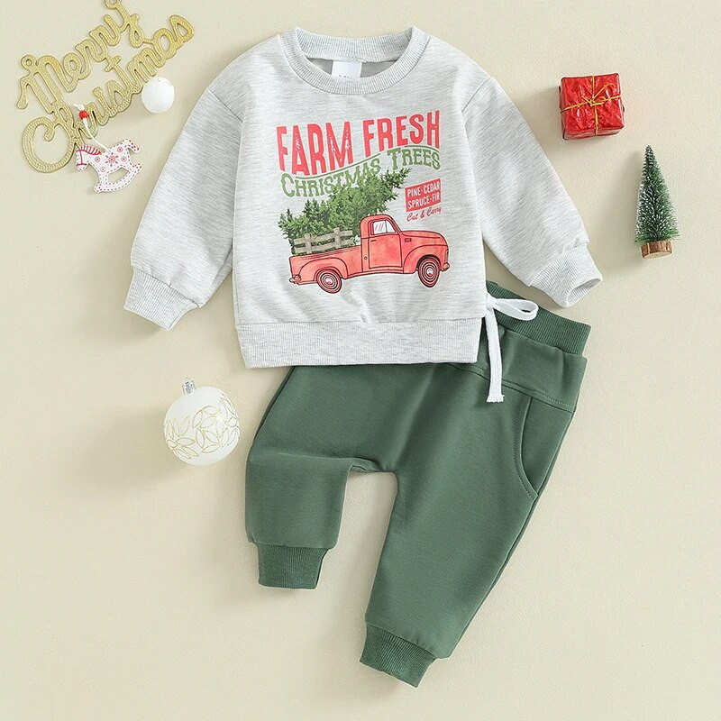 ma&baby 3M-3Y Ziemassvētki Toddler Zīdainis Jaundzimušais Zēns Meitenes Apģērbu Komplekti Ziemassvētku Kostīmi Garām piedurknēm Burtu Topi Bikses Tērpi