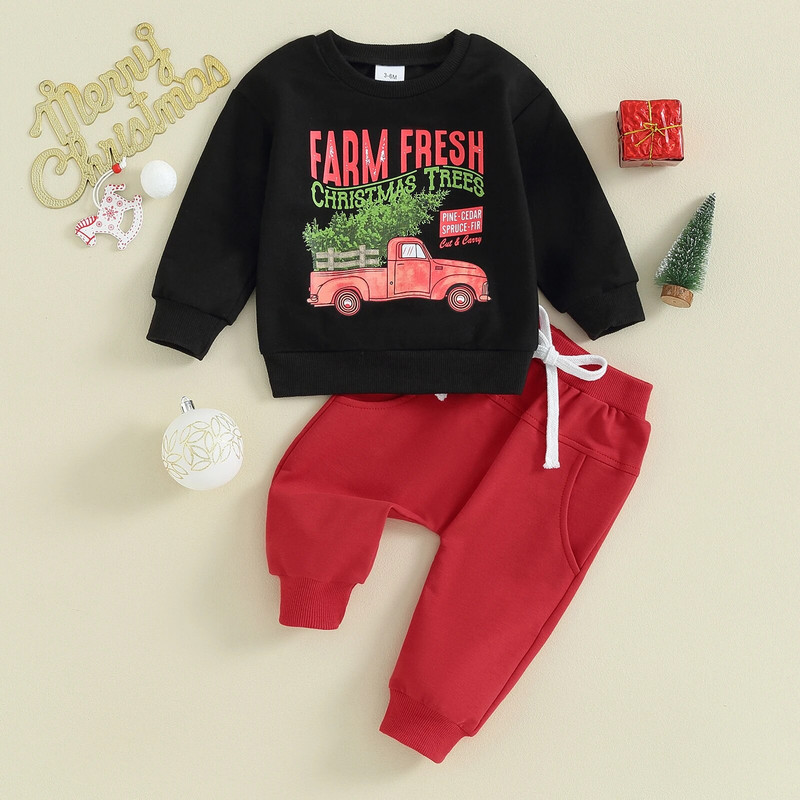 ma&baby 3M-3Y Ziemassvētki Toddler Zīdainis Jaundzimušais Zēns Meitenes Apģērbu Komplekti Ziemassvētku Kostīmi Garām piedurknēm Burtu Topi Bikses Tērpi