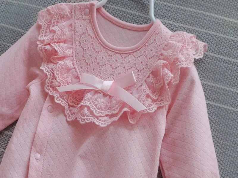 Princess Cotton νεογέννητο κοριτσάκι Ρούχα δαντέλα Φιόγκος Ολόσωμη φόρμα άνοιξη φθινόπωρο Βρεφικά κορίτσια Σετ ρούχων Κορμάκι + Καπέλα