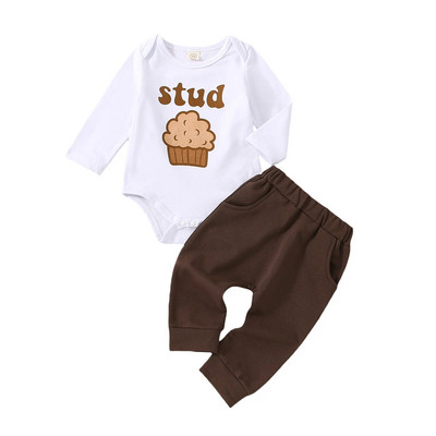 ma&baby 0-18M Νεογέννητο Βρέφος Βρέφος Αγόρια Κοριτσίστικα Ρούχα Σετ χαριτωμένο κέικ τύπωμα Romper Παντελόνι Μικρό μωρό Φθινοπωρινά ρούχα για την άνοιξη