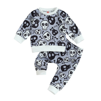 ma&baby 0-24 M Halovīni, zēni, meitenes, apģērbu komplekti ar garām piedurknēm, džemperi, topi Ghost Skull print bikses, kostīmi, mazuļu kostīmi