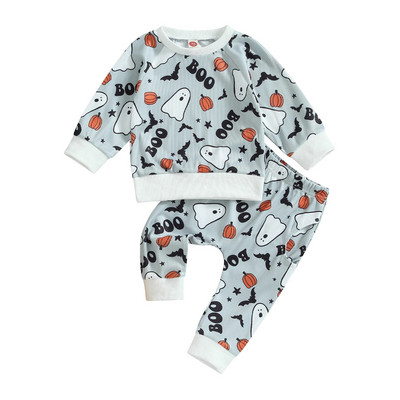 ma&baby 0-24 M Halovīni, zēni, meitenes, apģērbu komplekti ar garām piedurknēm, džemperi, topi Ghost Skull print bikses, kostīmi, mazuļu kostīmi