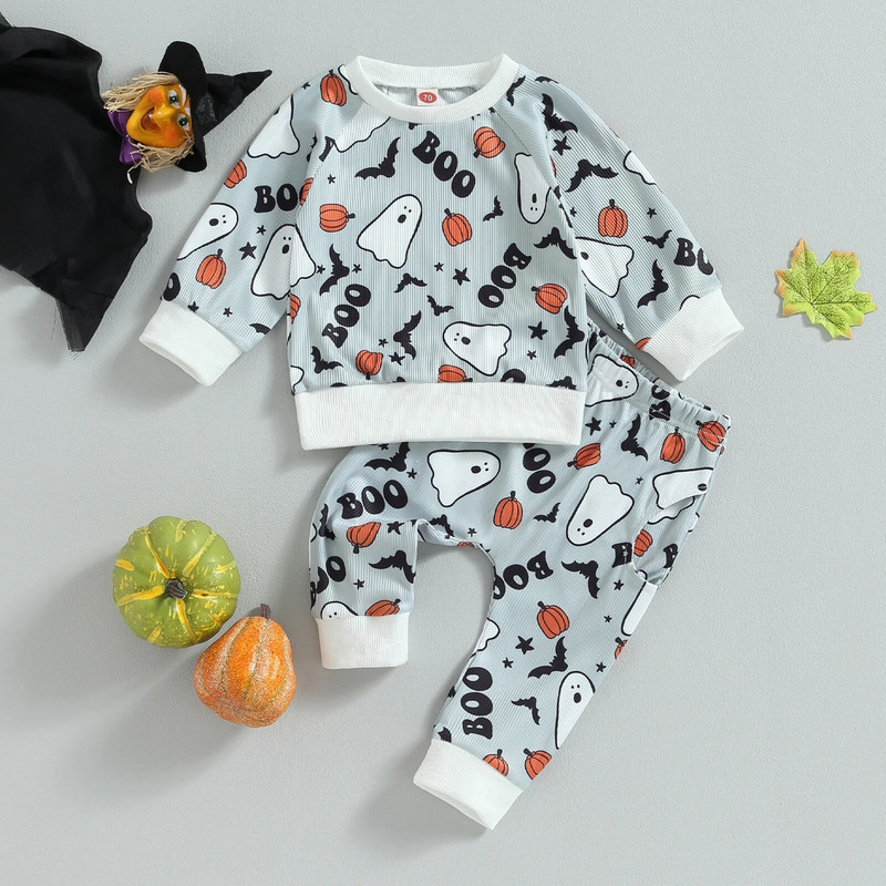 ma&baby 0-24 M Halovīni, zēni, meitenes, apģērbu komplekti ar garām piedurknēm, džemperi, topi Ghost Skull print bikses, kostīmi, mazuļu kostīmi