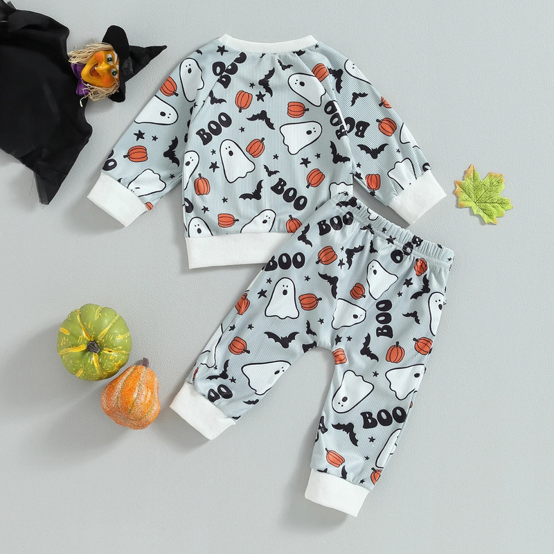 ma&baby 0-24 M Halovīni, zēni, meitenes, apģērbu komplekti ar garām piedurknēm, džemperi, topi Ghost Skull print bikses, kostīmi, mazuļu kostīmi