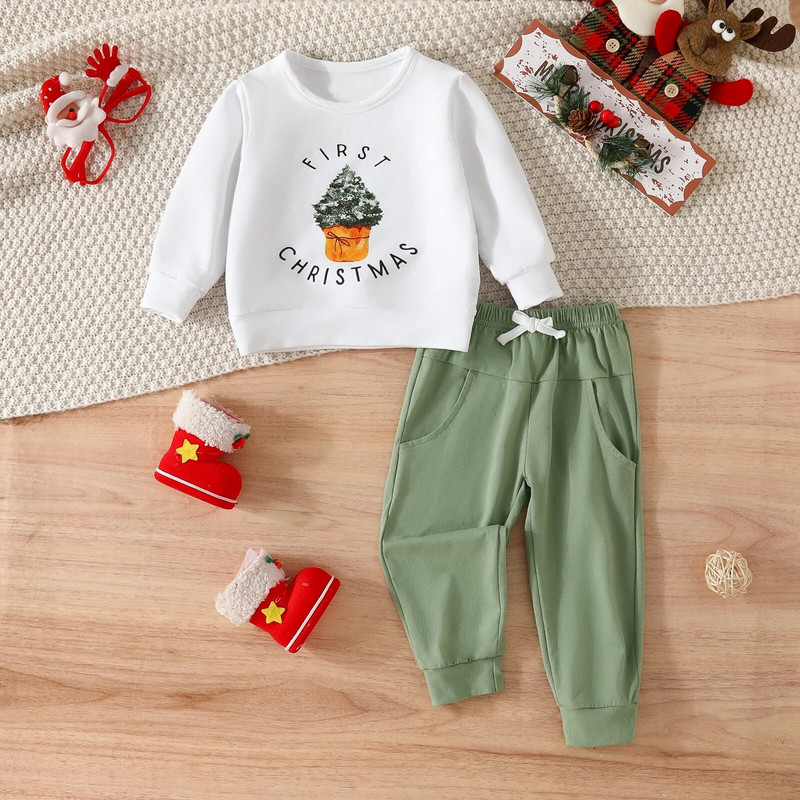 ma&baby 0-12M Novorođenčad, novorođenčad, dječaci, dječaci, kompleti odjeće za djevojčice, majice s printom stabla i dugih rukava, hlače, božićna odjeća, kostimi