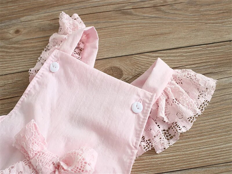 Csecsemő csipke bodyk Fly ujjú fodrok Princess újszülött kislány ruha szett jumpsuit + fejpántok