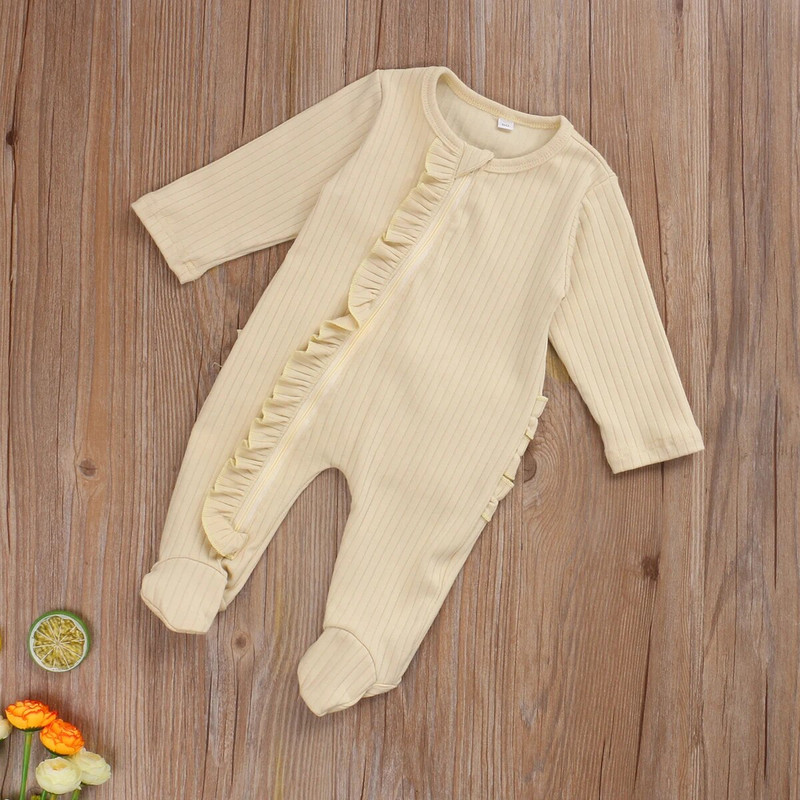 ma&baby 0-6 M jaundzimušā zīdaiņa zīdaiņa, meitenes kombinezons ar volāniem ar garām piedurknēm, rudens pavasara apģērbs