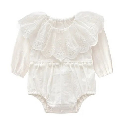 Čipkani ovratnik Odjeća za novorođenče djevojčice Dugi rukavi Šuplji cvjetovi Bodi za djevojčice Jesenska kombinezona