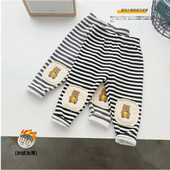 Zimske donje hlače za djevojčice plus prugaste hlače za djevojčice od baršunastog medvjeda Pamučne gornje odjeće za djevojčice