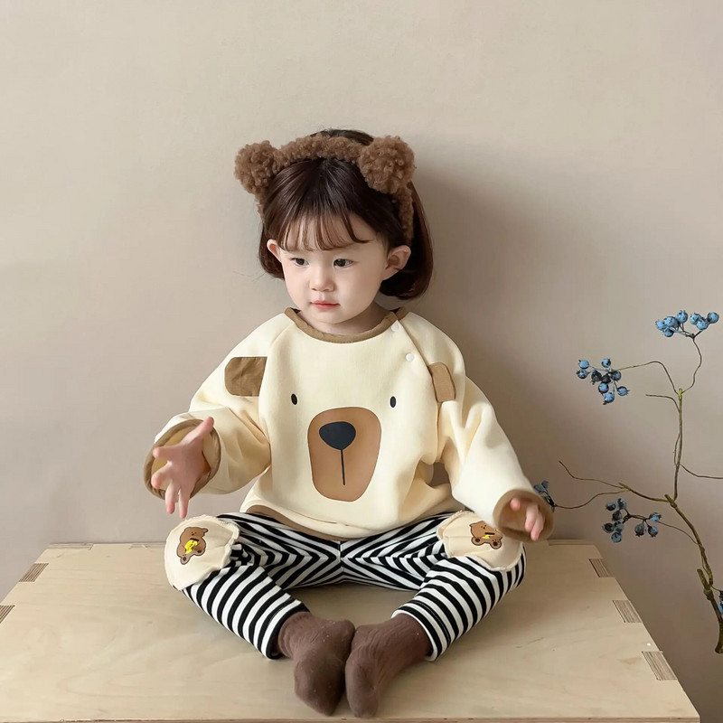 Zimske donje hlače za djevojčice plus prugaste hlače za djevojčice od baršunastog medvjeda Pamučne gornje odjeće za djevojčice