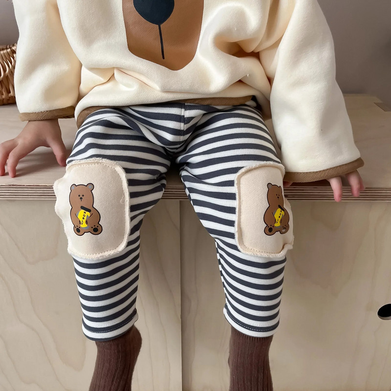 Zimske donje hlače za djevojčice plus prugaste hlače za djevojčice od baršunastog medvjeda Pamučne gornje odjeće za djevojčice