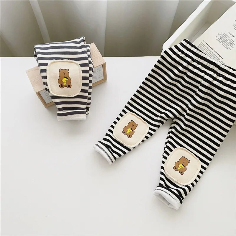 Zimske donje hlače za djevojčice plus prugaste hlače za djevojčice od baršunastog medvjeda Pamučne gornje odjeće za djevojčice