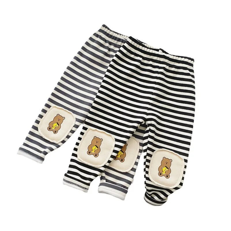 Zimske donje hlače za djevojčice plus prugaste hlače za djevojčice od baršunastog medvjeda Pamučne gornje odjeće za djevojčice
