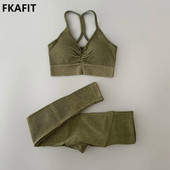 Αθλητικό σετ Γυναικείο σετ γυμναστικής με ραβδώσεις με ραβδώσεις σετ γυμναστικής Crop Top Σουτιέν Ψηλόμεσο κολάν γυμναστική στολή γυμναστικής Active Wear