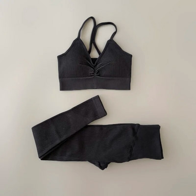 Αθλητικό σετ Γυναικείο σετ γυμναστικής με ραβδώσεις με ραβδώσεις σετ γυμναστικής Crop Top Σουτιέν Ψηλόμεσο κολάν γυμναστική στολή γυμναστικής Active Wear