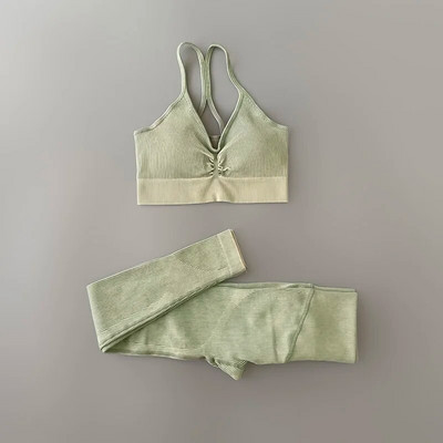 Αθλητικό σετ Γυναικείο σετ γυμναστικής με ραβδώσεις με ραβδώσεις σετ γυμναστικής Crop Top Σουτιέν Ψηλόμεσο κολάν γυμναστική στολή γυμναστικής Active Wear