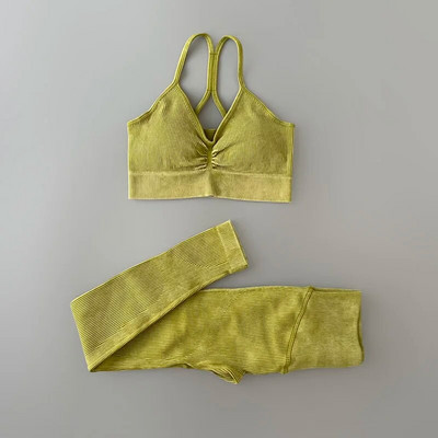 Αθλητικό σετ Γυναικείο σετ γυμναστικής με ραβδώσεις με ραβδώσεις σετ γυμναστικής Crop Top Σουτιέν Ψηλόμεσο κολάν γυμναστική στολή γυμναστικής Active Wear