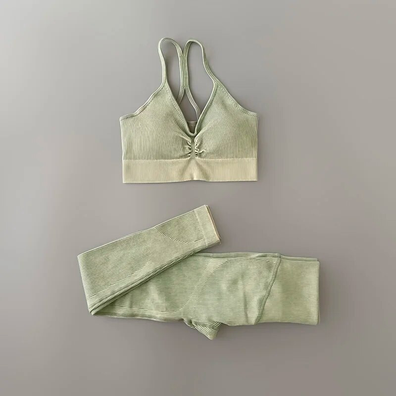 Αθλητικό σετ Γυναικείο σετ γυμναστικής με ραβδώσεις με ραβδώσεις σετ γυμναστικής Crop Top Σουτιέν Ψηλόμεσο κολάν γυμναστική στολή γυμναστικής Active Wear