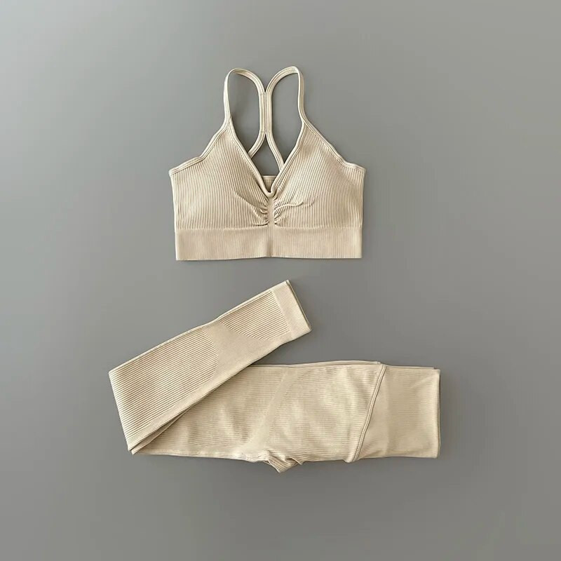 Αθλητικό σετ Γυναικείο σετ γυμναστικής με ραβδώσεις με ραβδώσεις σετ γυμναστικής Crop Top Σουτιέν Ψηλόμεσο κολάν γυμναστική στολή γυμναστικής Active Wear