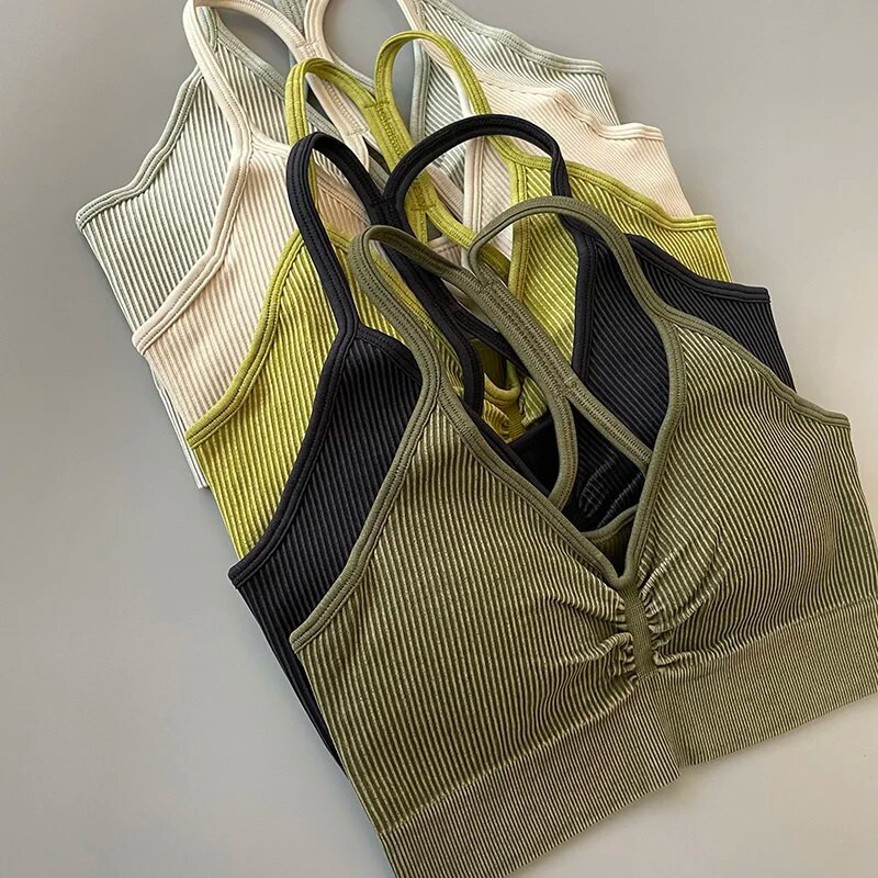 Αθλητικό σετ Γυναικείο σετ γυμναστικής με ραβδώσεις με ραβδώσεις σετ γυμναστικής Crop Top Σουτιέν Ψηλόμεσο κολάν γυμναστική στολή γυμναστικής Active Wear