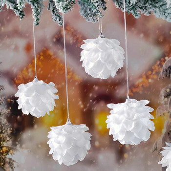 3 бр./Кутия 8 см Орнаменти за коледно дърво Бели топки във формата на венчелистчета Снежна топка от пяна Коледни висящи висулки Новогодишен парти Декор Navidad