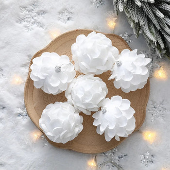 3 бр./Кутия 8 см Орнаменти за коледно дърво Бели топки във формата на венчелистчета Снежна топка от пяна Коледни висящи висулки Новогодишен парти Декор Navidad