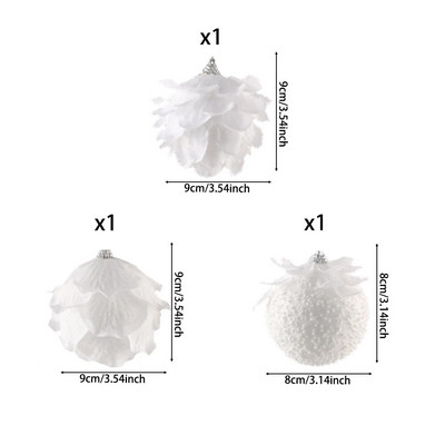 3τμχ/Κουτί 8cm Στολίδια Χριστουγεννιάτικου Δέντρου Λευκό Πέταλο Μπάλες από αφρό Χιονόμπαλα Χριστουγεννιάτικα Κρεμαστά Μενταγιόν Πρωτοχρονιάτικο ντεκόρ Navidad
