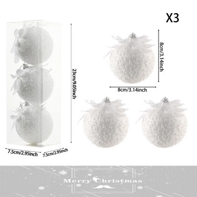 3τμχ/Κουτί 8cm Στολίδια Χριστουγεννιάτικου Δέντρου Λευκό Πέταλο Μπάλες από αφρό Χιονόμπαλα Χριστουγεννιάτικα Κρεμαστά Μενταγιόν Πρωτοχρονιάτικο ντεκόρ Navidad