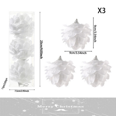 3τμχ/Κουτί 8cm Στολίδια Χριστουγεννιάτικου Δέντρου Λευκό Πέταλο Μπάλες από αφρό Χιονόμπαλα Χριστουγεννιάτικα Κρεμαστά Μενταγιόν Πρωτοχρονιάτικο ντεκόρ Navidad