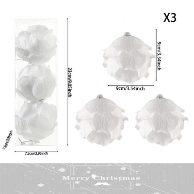 3τμχ/Κουτί 8cm Στολίδια Χριστουγεννιάτικου Δέντρου Λευκό Πέταλο Μπάλες από αφρό Χιονόμπαλα Χριστουγεννιάτικα Κρεμαστά Μενταγιόν Πρωτοχρονιάτικο ντεκόρ Navidad