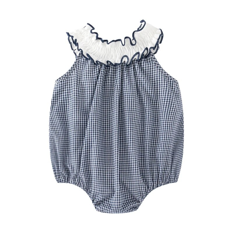 Καλοκαιρινό νεογέννητο κορμάκι Βαμβακερό αμάνικο φιόγκο καρό κοριτσίστικα φορμάκια Onesie ρούχα