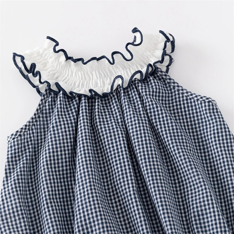 Καλοκαιρινό νεογέννητο κορμάκι Βαμβακερό αμάνικο φιόγκο καρό κοριτσίστικα φορμάκια Onesie ρούχα