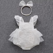 Bodiji s letnjim rukavima i volanima od čipke za djevojčice Kombinezoni za novorođenčad s trakama za glavu za ljetnu odjeću