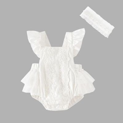 Bodiji s letnjim rukavima i volanima od čipke za djevojčice Kombinezoni za novorođenčad s trakama za glavu za ljetnu odjeću