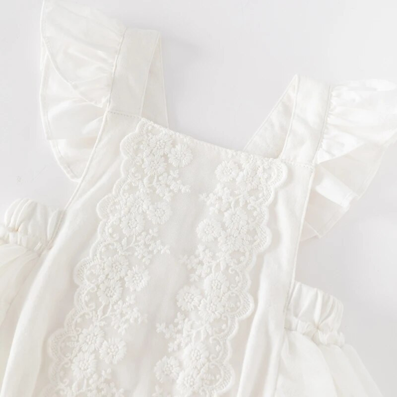 Bodiji s letnjim rukavima i volanima od čipke za djevojčice Kombinezoni za novorođenčad s trakama za glavu za ljetnu odjeću