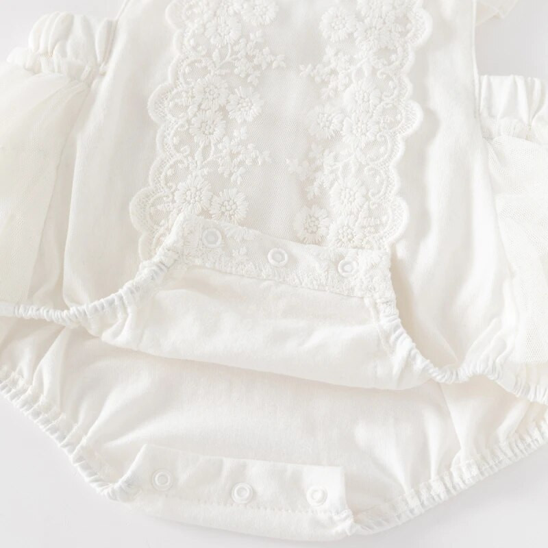 Bodiji s letnjim rukavima i volanima od čipke za djevojčice Kombinezoni za novorođenčad s trakama za glavu za ljetnu odjeću